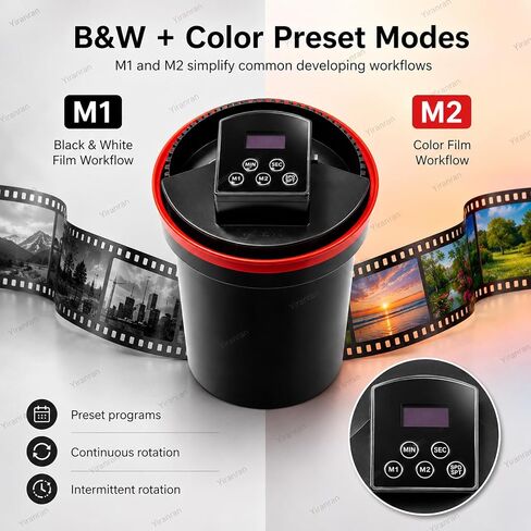 Automatic Film Processor, Automatic Film Processor with Smart Timer Control, Dual Modes & Adjustable Speed, 20-100 RPM Speed Control, Sealed Quick-Fill Lid, for Black & White/Color Film in Kuwait