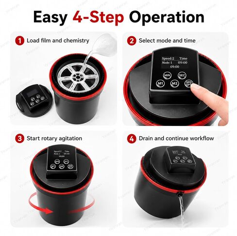 Automatic Film Processor, Automatic Film Processor with Smart Timer Control, Dual Modes & Adjustable Speed, 20-100 RPM Speed Control, Sealed Quick-Fill Lid, for Black & White/Color Film in Kuwait