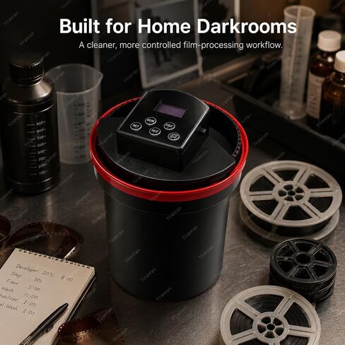 Automatic Film Processor, Automatic Film Processor with Smart Timer Control, Dual Modes & Adjustable Speed, 20-100 RPM Speed Control, Sealed Quick-Fill Lid, for Black & White/Color Film in Kuwait