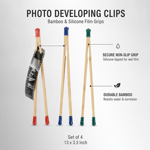 Bamboo Film Clips with Silicone Tips, 13 x 3.3 Inch Darkroom Grips for Negatives, Set of 4 in Kuwait
