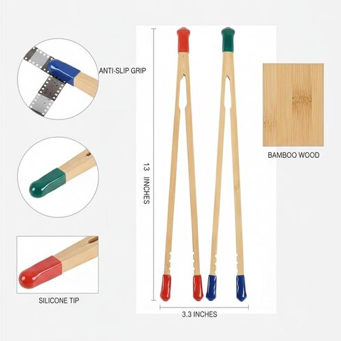 Bamboo Film Clips with Silicone Tips, 13 x 3.3 Inch Darkroom Grips for Negatives, Set of 4 in Kuwait