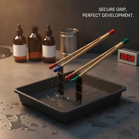 4-Pack Bamboo Film Developing Clips with Silicone Tips, 13 x 3.3 Inch Darkroom Grips for Wet Negatives and Photo Processing in Kuwait