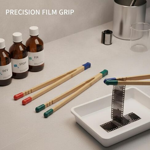 4-Pack Bamboo Film Developing Clips with Silicone Tips, 13 x 3.3 Inch Darkroom Grips for Wet Negatives and Photo Processing in Kuwait