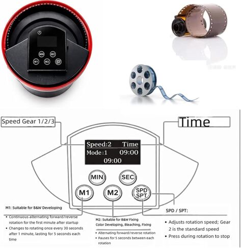 Automatic Film Processor, Electric Home Developing Kit with Smart Timer, Dual Modes and Adjustable Speed, Precise Smart Timer Control for 35mm, 120/220 B&w and Color Film Processing in Kuwait