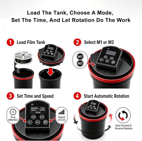Developing Tank, Automatic Film Processor, 120 135 B&w Film Darkroom Kit with Smart Timer, Dual Modes and Adjustable Speed, Fits 35mm, 120/220 Film, Standard Developing Tanks in Kuwait