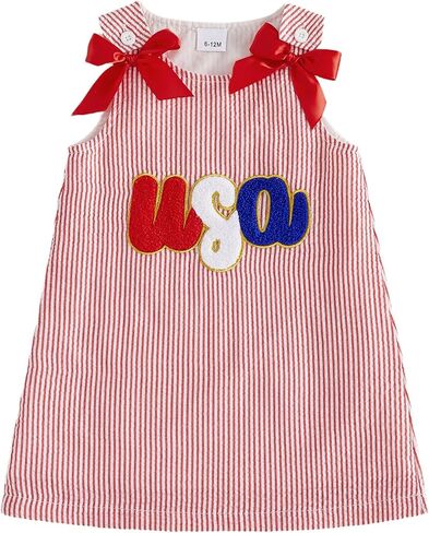 Amiblvowa Toddler Girls Back to School Outfit Sleeveless Striped Tank Dress | Bow Tie Shoulder Round Neck Letter Apple Ruler Embroidery Printed A Line Mini Dress Pre K KindergartenClothes in Kuwait