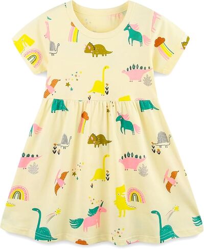 Ohrwurm Toddler Girls Cotton Summer Dress Cartoon Print Short Sleeve Dresses Casual Jersey Sundress Playwear Outfits in Kuwait