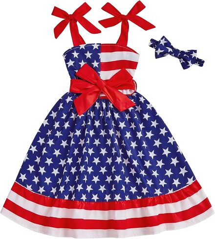 Toddler Girls 4th of July Outfits American Flag Girls Dresses 1-6 Years Summer Patriotic Independence Day Clothes in Kuwait