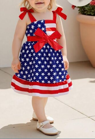 Toddler Girls 4th of July Outfits American Flag Girls Dresses 1-6 Years Summer Patriotic Independence Day Clothes in Kuwait