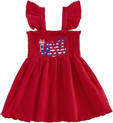 Toddler Little Girl 4th of July Dress USA Ruffle Straps Smocked Fouth of July Dresses Vintage Kids Patriotic Clothes in Kuwait