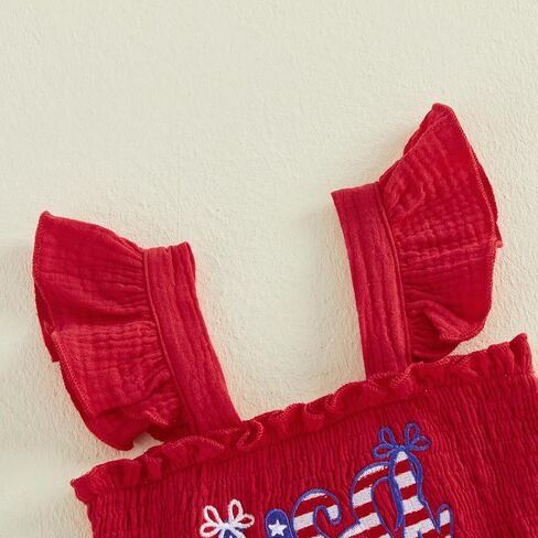 Toddler Little Girl 4th of July Dress USA Ruffle Straps Smocked Fouth of July Dresses Vintage Kids Patriotic Clothes in Kuwait