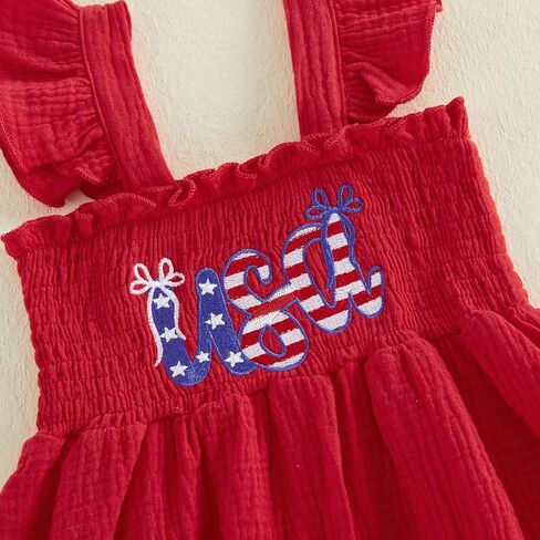 Toddler Little Girl 4th of July Dress USA Ruffle Straps Smocked Fouth of July Dresses Vintage Kids Patriotic Clothes in Kuwait