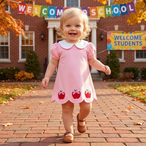 Back to School Dress Toddler Girl 1st Day of School Photo Apple Applique Princess Sundress Pre K/Kindergarten Outfit in Kuwait