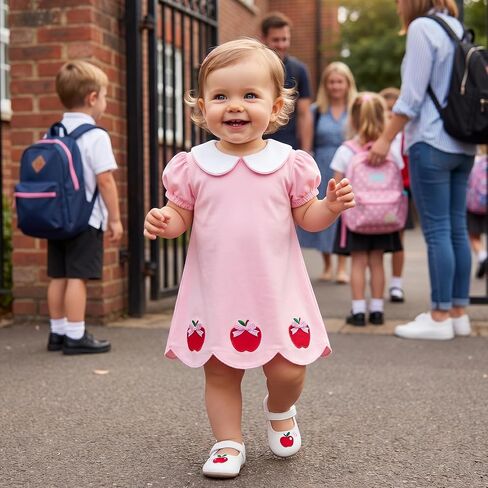 Back to School Dress Toddler Girl 1st Day of School Photo Apple Applique Princess Sundress Pre K/Kindergarten Outfit in Kuwait