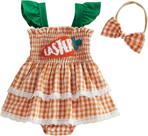 Afunbaby Baby Girl Summer Outfit Halloween Newborn Cute Ruffle Romper Dress | One-Piece sleeveless jumpsuit plaid romper solid dress summer girl clothes in Kuwait