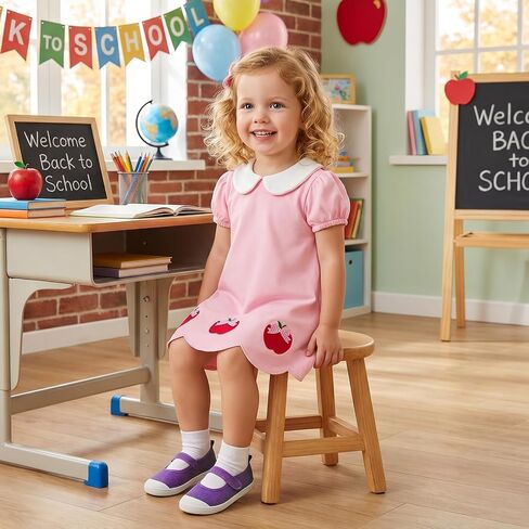 Back to School Dress Toddler Girl 1st Day of School Photo Apple Applique Princess Sundress Pre K/Kindergarten Outfit in Kuwait