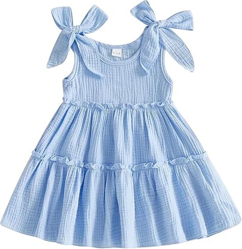 Toddler Girls Dresses Summer Clothes Sleeveles Tie Up Strap A Line Long Blue Dress in Kuwait