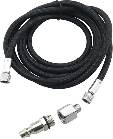 1Set 6 Foot Braided Spray Gun Hose 1/8-inch Standard Connection Includes 1/4-inch BSP Adapter and Universal American Quick Connect Fitting for Automotive Painting Accessories Black in Kuwait