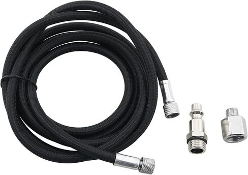 1Set 6 Foot Braided Spray Gun Hose 1/8-inch Standard Connection Includes 1/4-inch BSP Adapter and Universal American Quick Connect Fitting for Automotive Painting Accessories Black in Kuwait