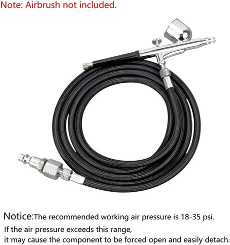 1Set 6 Foot Braided Spray Gun Hose 1/8-inch Standard Connection Includes 1/4-inch BSP Adapter and Universal American Quick Connect Fitting for Automotive Painting Accessories Black in Kuwait