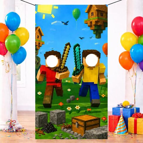 IndoTribe Video Game Birthday Decorations Face in The Hole Backdrop 6x3ft Face Cutout Photo Booth Props Red and Green Gamer Birthday Party Decorations Photo Booth Backdrops for Party in Kuwait
