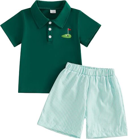 Toddler Baby Boy Summer Golf Outfit Short Sleeve Embroidery Golf Polo T-Shirt Shorts Hole in One Golf Birthday Clothes in Kuwait