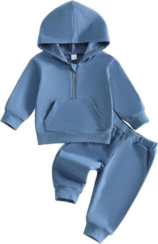 Kuriozud Toddler Baby Boy Clothes Zipper Hooded Sweatshirt Jogger Pants Set | Baby Boy Zipper Hoodie with Pocket and Pants Set, Good for Fall Winter Spring, Casual Daily Wear, Outdoor Activity, Play Wear in Kuwait