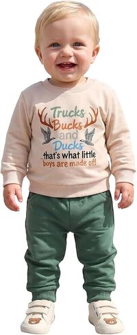 Hnyenmcko Toddler Baby Boy Fall Outfits 12 18 24 Months 2T 3T 4T Boys Winter Clothes Long Sleeve Trucks Sweatshirt Pants Set in Kuwait