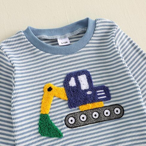 Bagilaanoe Fall Baby Boy Outfit Excavator Long Sleeve Sweatshirt Pullover Top Pants Toddler Waffle Knit Clothes in Kuwait