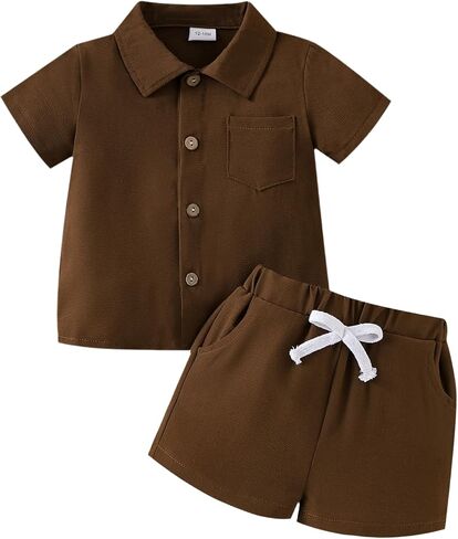 Toddler Baby Boy Clothes Summer Outfits Short Sleeve Button Down Shirt and Shorts Casual 2 Piece Set 1-5 Years in Kuwait