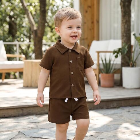 Toddler Baby Boy Clothes Summer Outfits Short Sleeve Button Down Shirt and Shorts Casual 2 Piece Set 1-5 Years in Kuwait