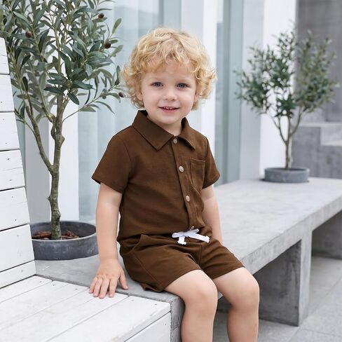Toddler Baby Boy Clothes Summer Outfits Short Sleeve Button Down Shirt and Shorts Casual 2 Piece Set 1-5 Years in Kuwait