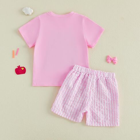 Toddler Baby Boy Girl Back To School Outfit Shirt Shorts Clothes | Little Kids First Day Of Preschool T-Shirt Top Plaid Shorts Outfits Boys Bus Pencil Print Sweatshirt Short Pants Summer Set in Kuwait
