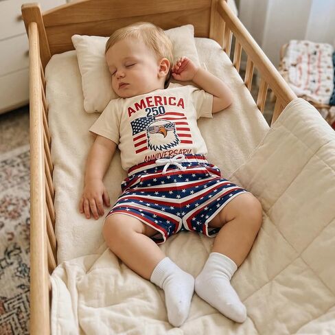 Toddler Little Boy 4th of July Clothes Outfit Funny T-Shirt Shorts Set | Infant Baby Boy 4th of July Outfits Short Sleeve Funny Animal Letter Print T-Shirt Shorts Set 6 12 18 Months 2T 3T 4T in Kuwait