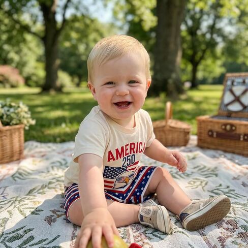 Toddler Little Boy 4th of July Clothes Outfit Funny T-Shirt Shorts Set | Infant Baby Boy 4th of July Outfits Short Sleeve Funny Animal Letter Print T-Shirt Shorts Set 6 12 18 Months 2T 3T 4T in Kuwait