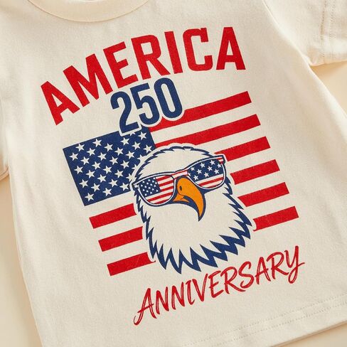 Toddler Little Boy 4th of July Clothes Outfit Funny T-Shirt Shorts Set | Infant Baby Boy 4th of July Outfits Short Sleeve Funny Animal Letter Print T-Shirt Shorts Set 6 12 18 Months 2T 3T 4T in Kuwait