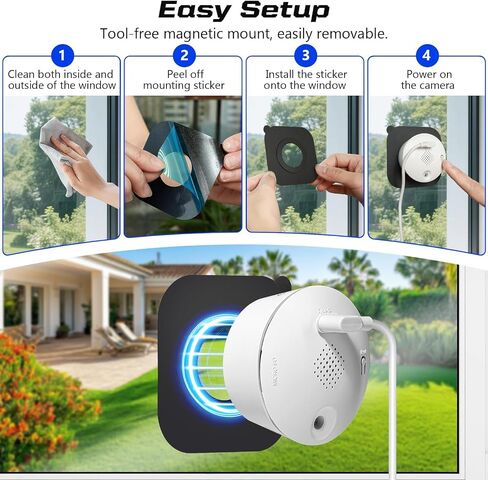 3MP 2K Window Camera for Home Security, Indoor Camera with Outdoor View, Full-Color Night Vision, Human & Vehicle Detection, 24/7 Recording, Easy to Install in Kuwait