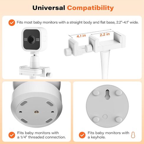 A2C Universal Baby Monitor Mount Camera Shelf Compatible with Infant Optics DXR 8 & DXR-8 Pro and Most Other Baby Monitors, Cribs, Cots, Shelves & Furniture – White in Kuwait
