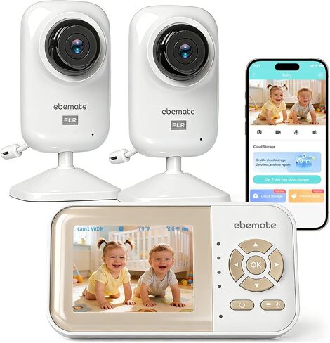 ebemate Update Freedom Wi-Fi Baby Monitor with 2 Camera, 2.8" LCD Screen Video & Audio with 4 x Zoom Mode & 720P HD Camera, 2-Way Talk Cam with Intelligent Review & Growth Album,1200FT in Kuwait