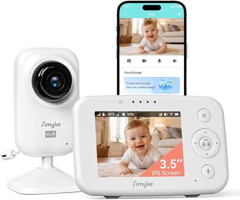 Simyke 720P WiFi Video Baby Monitor,WiFi On/Off Switch,3.5" LCD & App Viewing,2-Way Audio,Night Vision,VOX,5 Lullabies,1500ft Range, Home Use in Kuwait