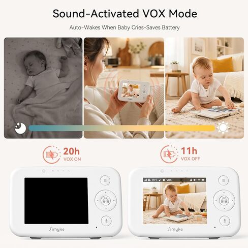 Simyke 720P WiFi Video Baby Monitor,WiFi On/Off Switch,3.5" LCD & App Viewing,2-Way Audio,Night Vision,VOX,5 Lullabies,1500ft Range, Home Use in Kuwait