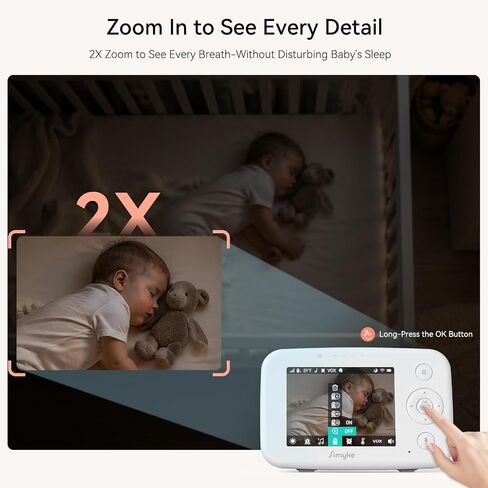 Simyke 720P WiFi Video Baby Monitor,WiFi On/Off Switch,3.5" LCD & App Viewing,2-Way Audio,Night Vision,VOX,5 Lullabies,1500ft Range, Home Use in Kuwait