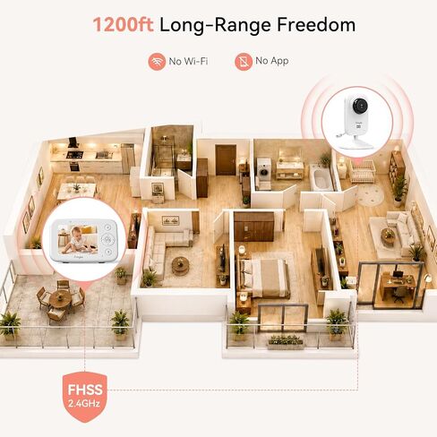 Simyke 720P WiFi Video Baby Monitor,WiFi On/Off Switch,3.5" LCD & App Viewing,2-Way Audio,Night Vision,VOX,5 Lullabies,1500ft Range, Home Use in Kuwait