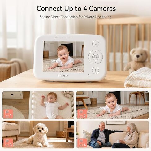 Simyke 720P WiFi Video Baby Monitor,WiFi On/Off Switch,3.5" LCD & App Viewing,2-Way Audio,Night Vision,VOX,5 Lullabies,1500ft Range, Home Use in Kuwait