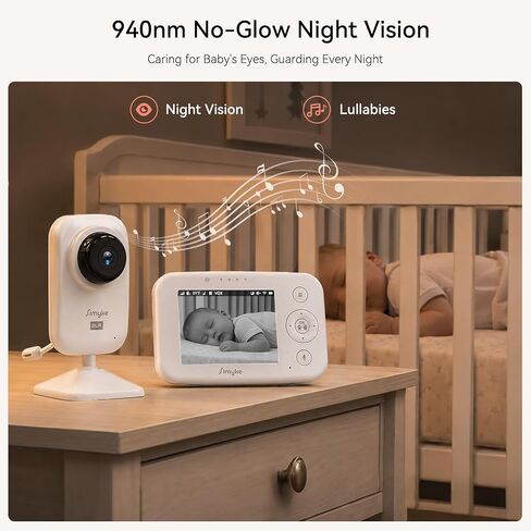 Simyke 720P WiFi Video Baby Monitor,WiFi On/Off Switch,3.5" LCD & App Viewing,2-Way Audio,Night Vision,VOX,5 Lullabies,1500ft Range, Home Use in Kuwait