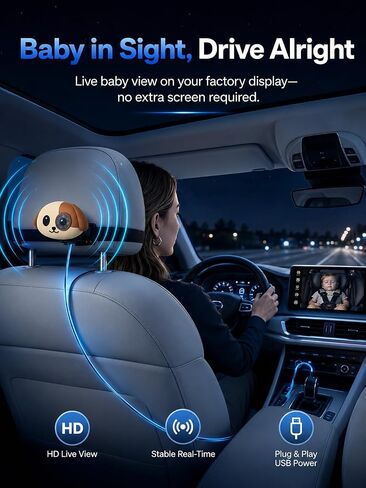 Wireless CarPlay Baby Car Camera Night Vision Split Screen 1080P HD Puppy | Display Baby View on the Original Car Screen, Plug and Play Adapter, Rear Seat Monitor, Cabin Care for Factory Wired CarPlay in Kuwait