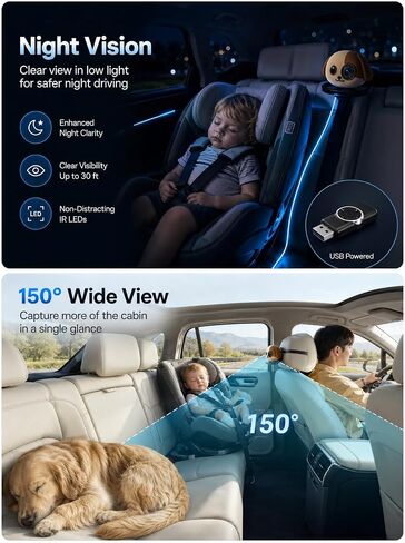 Wireless CarPlay Baby Car Camera Night Vision Split Screen 1080P HD Puppy | Display Baby View on the Original Car Screen, Plug and Play Adapter, Rear Seat Monitor, Cabin Care for Factory Wired CarPlay in Kuwait