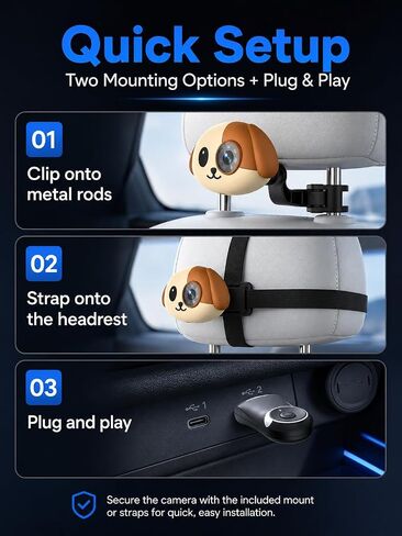 Wireless CarPlay Baby Car Camera Night Vision Split Screen 1080P HD Puppy | Display Baby View on the Original Car Screen, Plug and Play Adapter, Rear Seat Monitor, Cabin Care for Factory Wired CarPlay in Kuwait