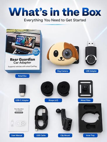 Wireless CarPlay Baby Car Camera Night Vision Split Screen 1080P HD Puppy | Display Baby View on the Original Car Screen, Plug and Play Adapter, Rear Seat Monitor, Cabin Care for Factory Wired CarPlay in Kuwait