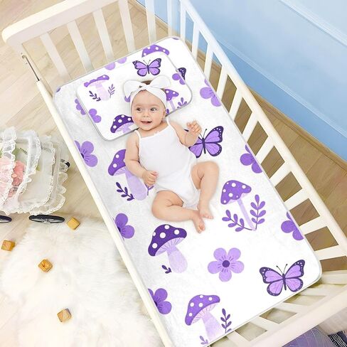 Cute Purple Mushroom Flowers Cooling Baby Fitted Mattress 28" x 52" Ultra Soft Bed Pads for Adults for Baby&Toddler in Kuwait